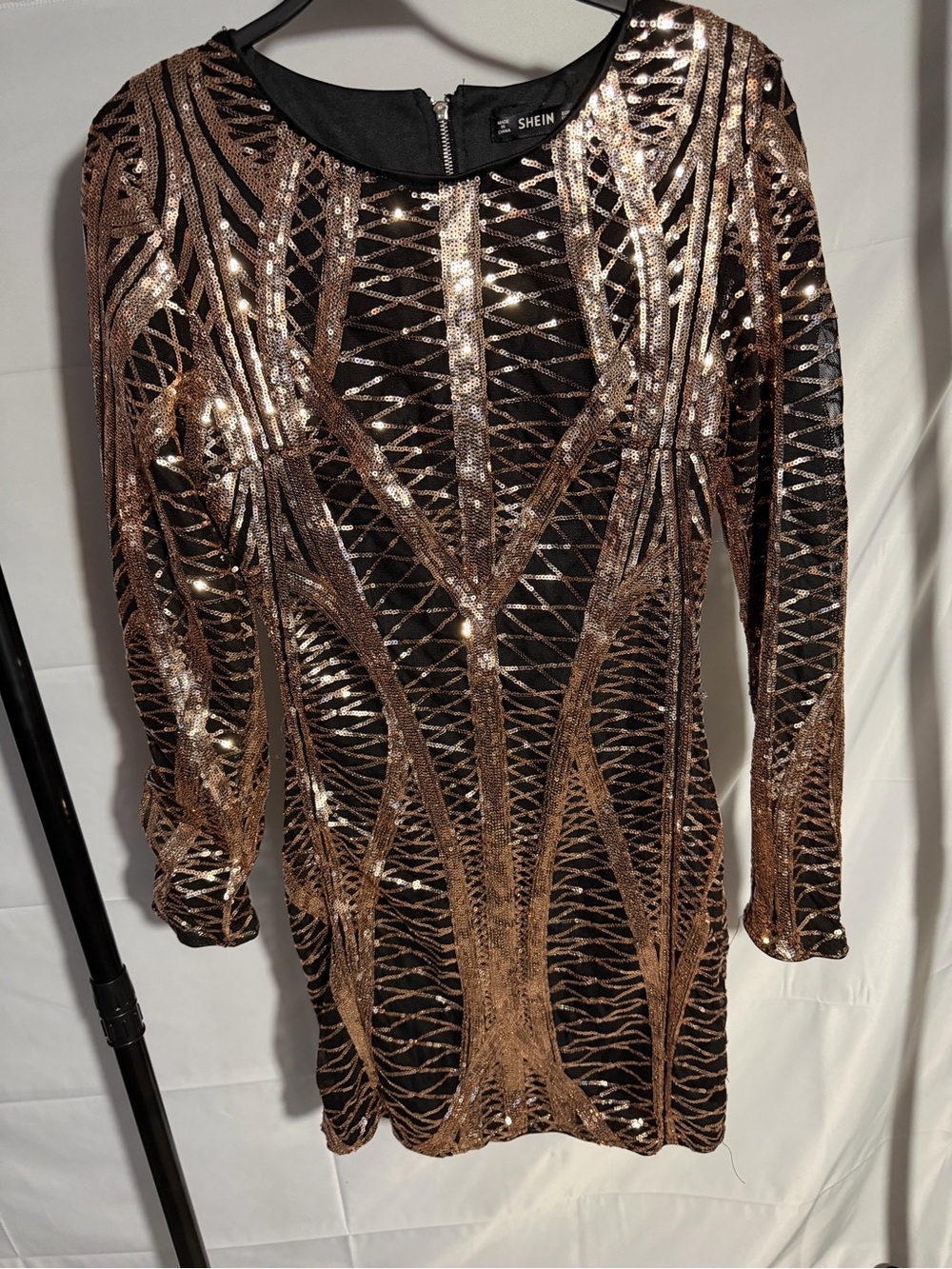 SHEIN Sequin Long Sleeve Blouse in Black & Rose Gold Size Medium